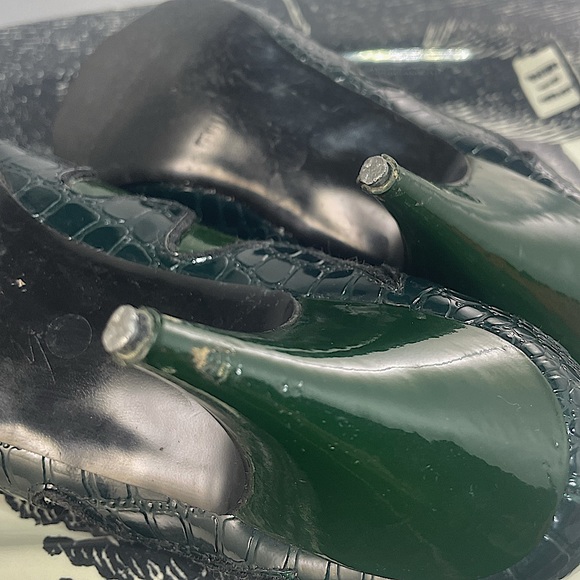 🖤 Vintage 🖤 1980s Marco Dark Forest Green Patent Leather Crocodile Heels - Picture 7 of 11